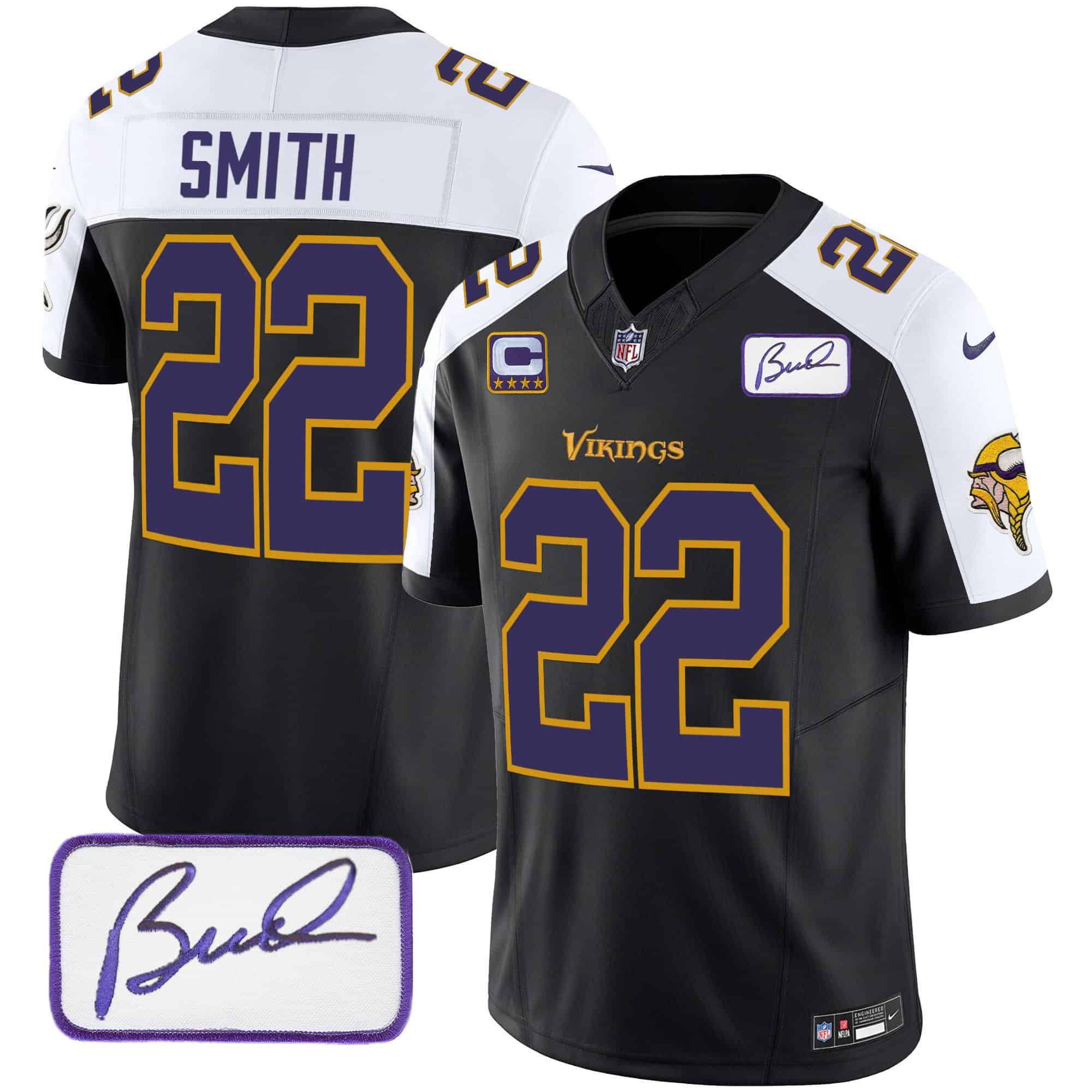 Men Minnesota Vikings #22 Smith Black 2024 Nike Bud Grant Patch Classic Limited NFL Jersey style 2